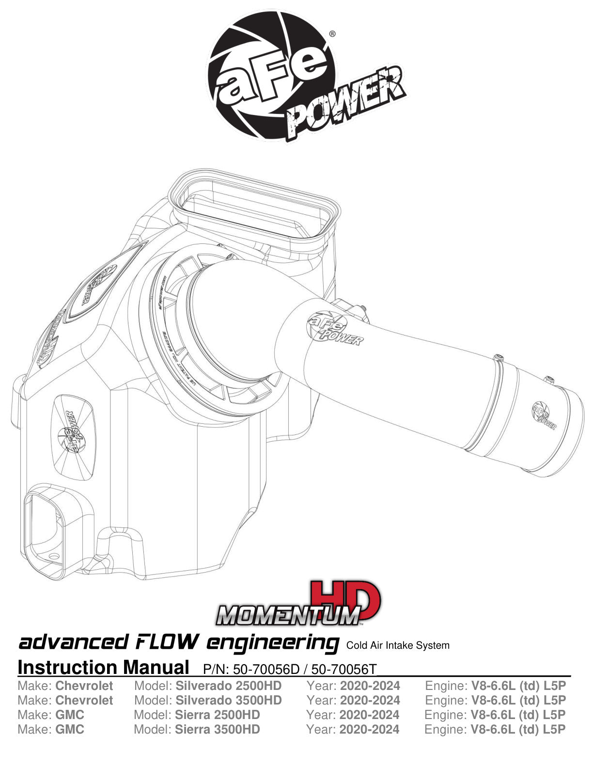 aFe Momentum HD Intake System | GM Diesel Trucks 2500/3500 (L5P) (50-70056T)