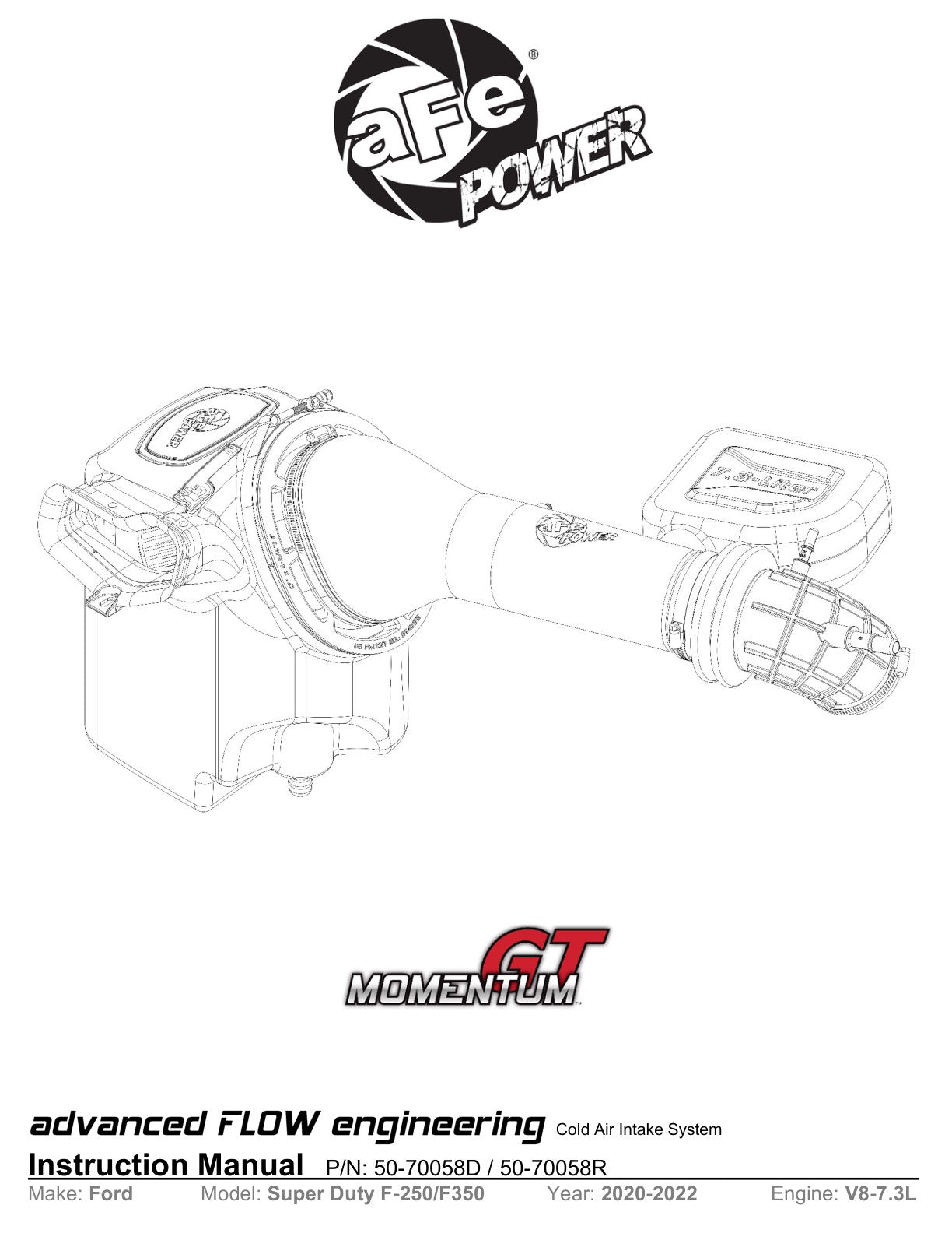 aFe Momentum GT Cold Air Intake System w/ Pro Dry S | Ford F-250/F-350 Super Duty V8-7.3L (50-70058D)