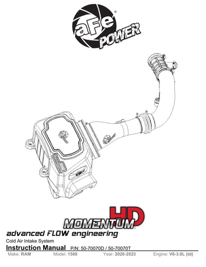 aFe Momentum HD Pro 10R Cold Air Intake | RAM 1500 3.0L V6 (td) (20-21) (50-70070T)