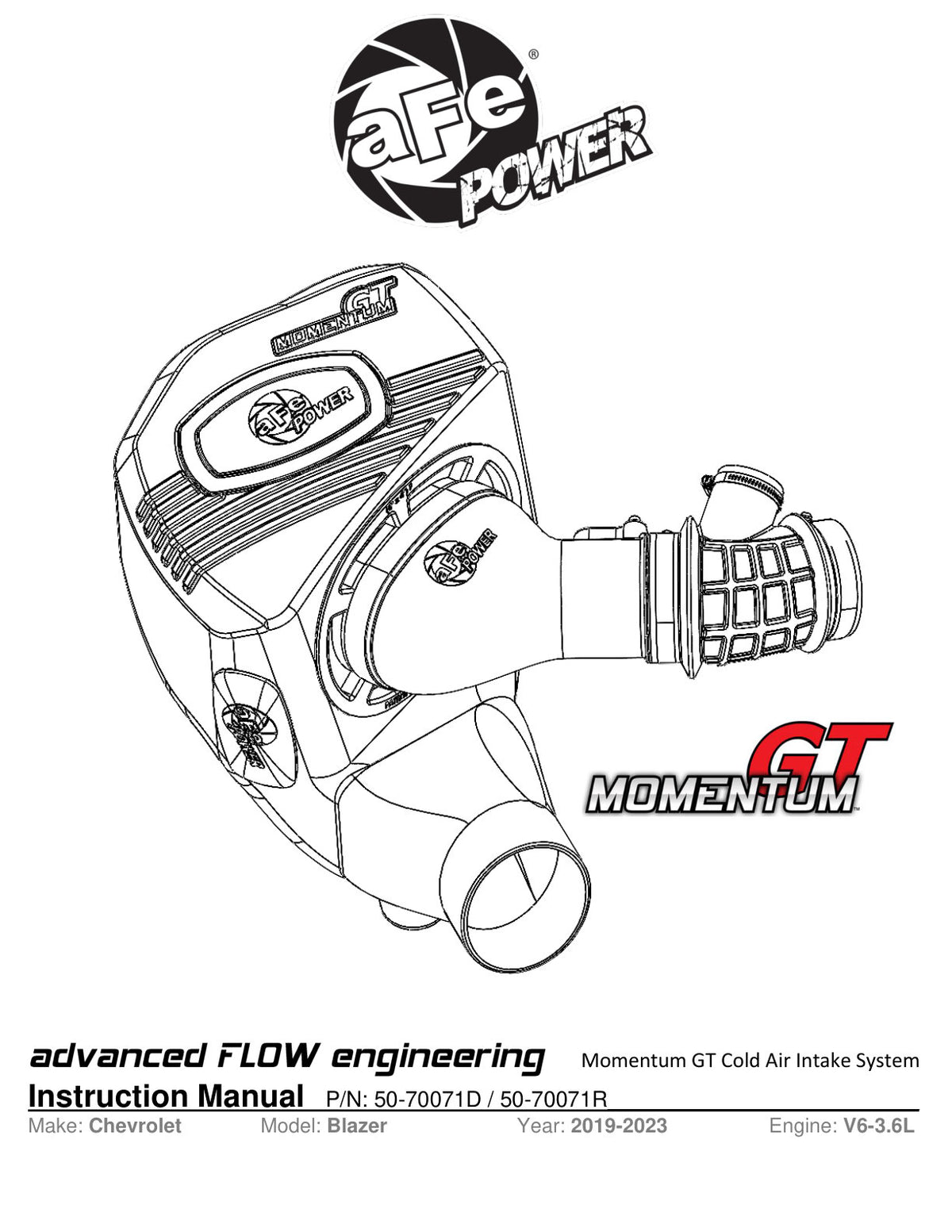 aFe Momentum GT Pro 5R Intake System | Chevrolet Blazer V6-3.6L (19-22) (50-70071R)