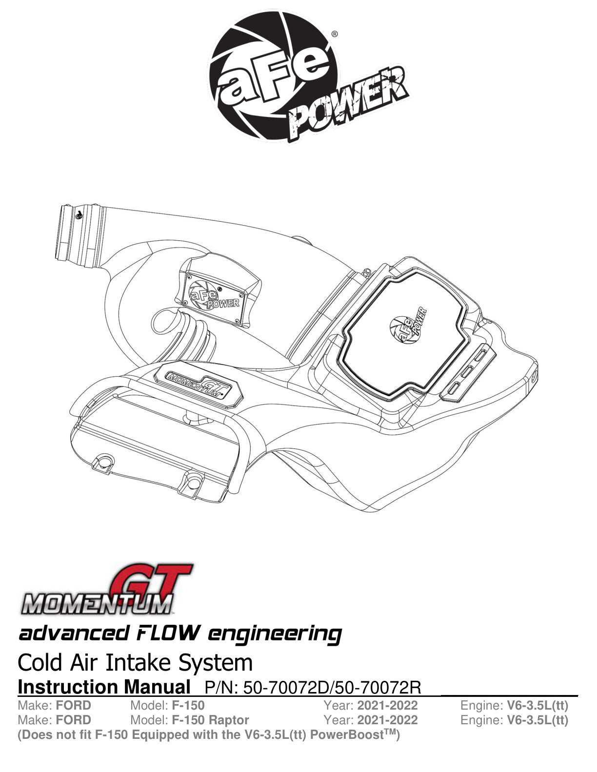 aFe Momentum GT Pro Dry S Intake System | Ford F-150 V6-3.5L (21+) (50-70072D)