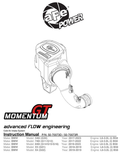 aFe Momentum GT Pro Dry S Intake 17-21 BMW 540i G30 L6-3.0L | BMW 5 Series G30 (50-70073D)