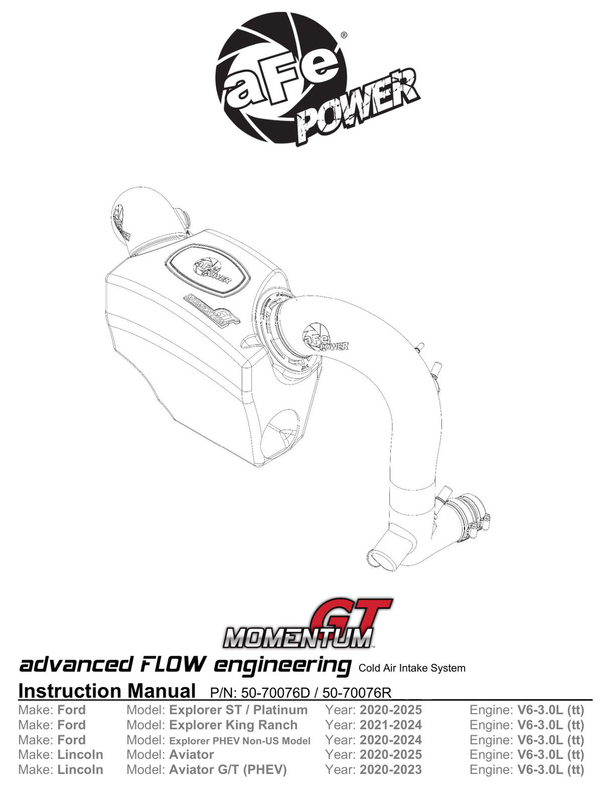 aFe Momentum GT Pro Dry S Cold Air Intake | Ford Explorer ST V6-3.0L TT (20-21) (50-70076D)