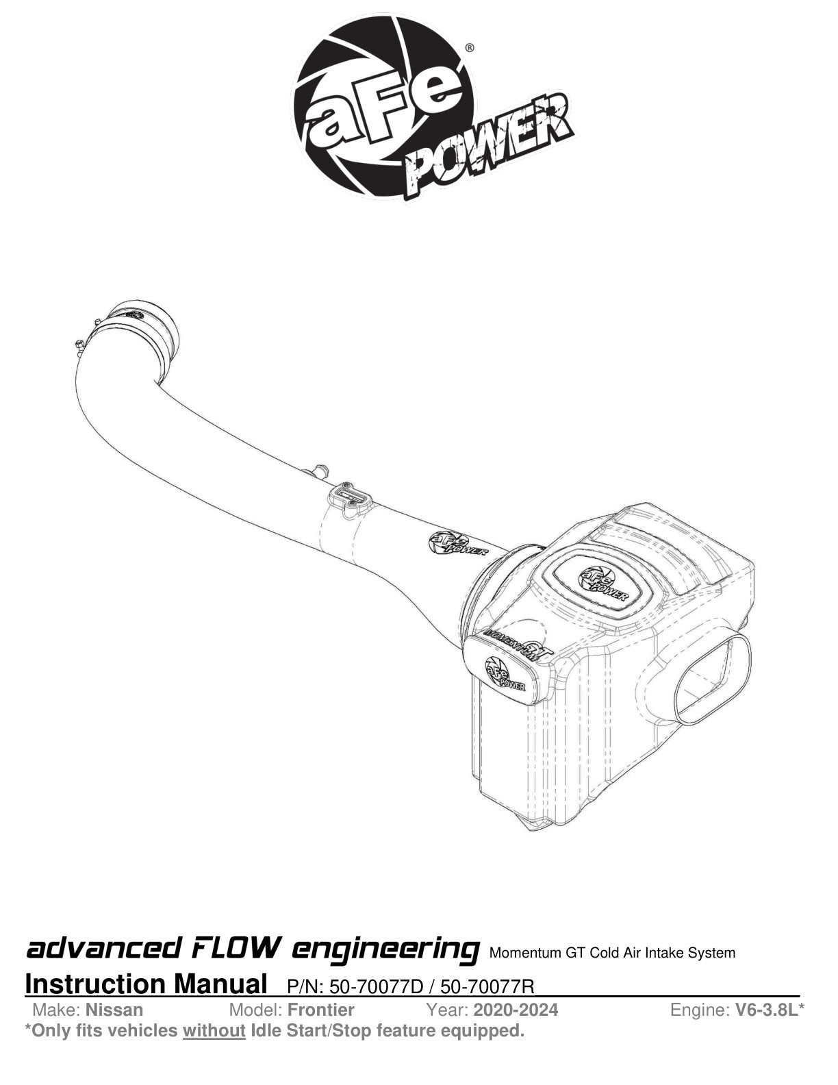 aFe Momentum GT 8" Pro DRY S Cold Air Intake | Nissan Frontier V6-3.8L (20-22) (50-70077D)