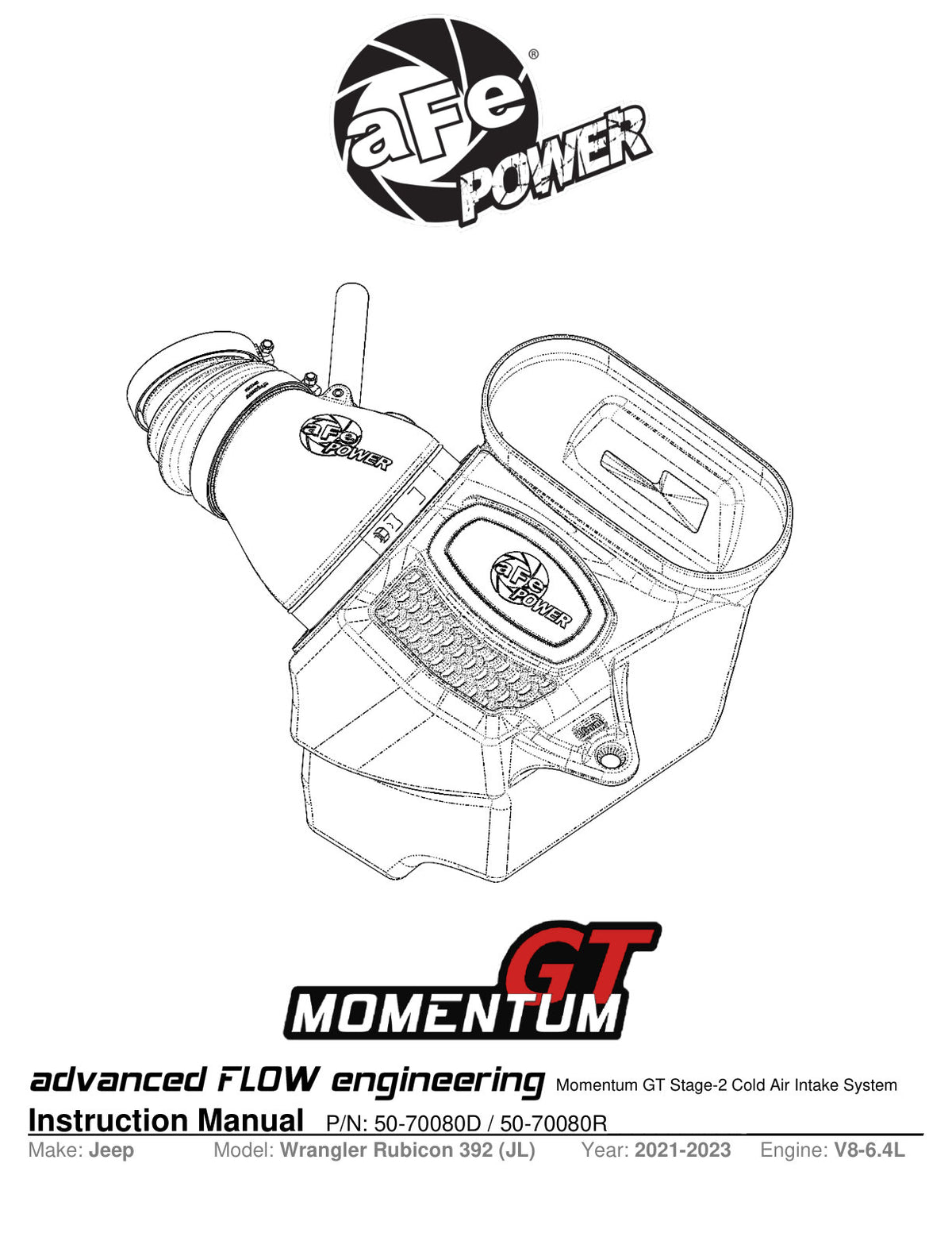 aFe Momentum GT Pro DRY S Cold Air Intake System | Jeep Wrangler (21-22) (50-70080D)