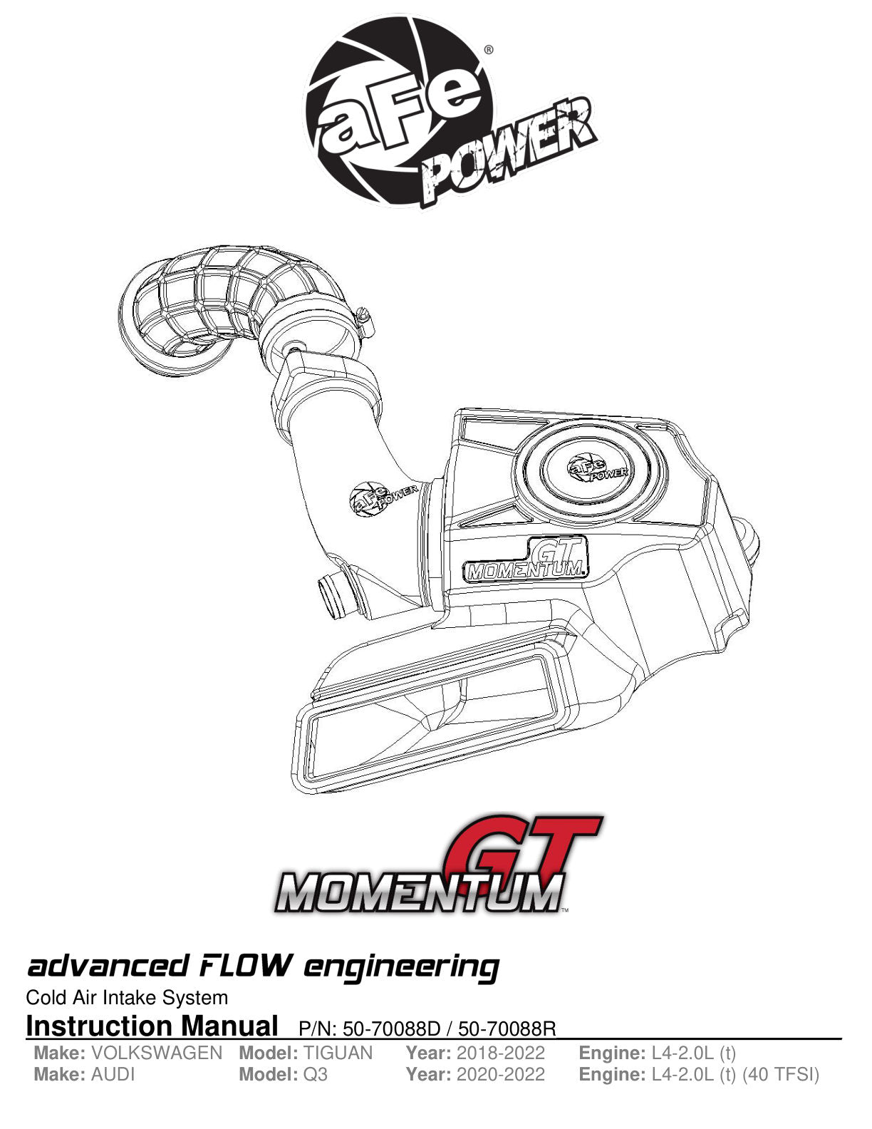 aFe Momentum GT Pro 5R Cold Air Intake | VW Tiguan L4-2.0L (18-21) (50-70088R)