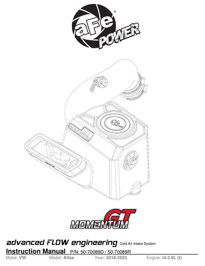 aFe Momentum GT Cold Air Intake | VW Atlas 17-26 Cross Sport (50-70089R)