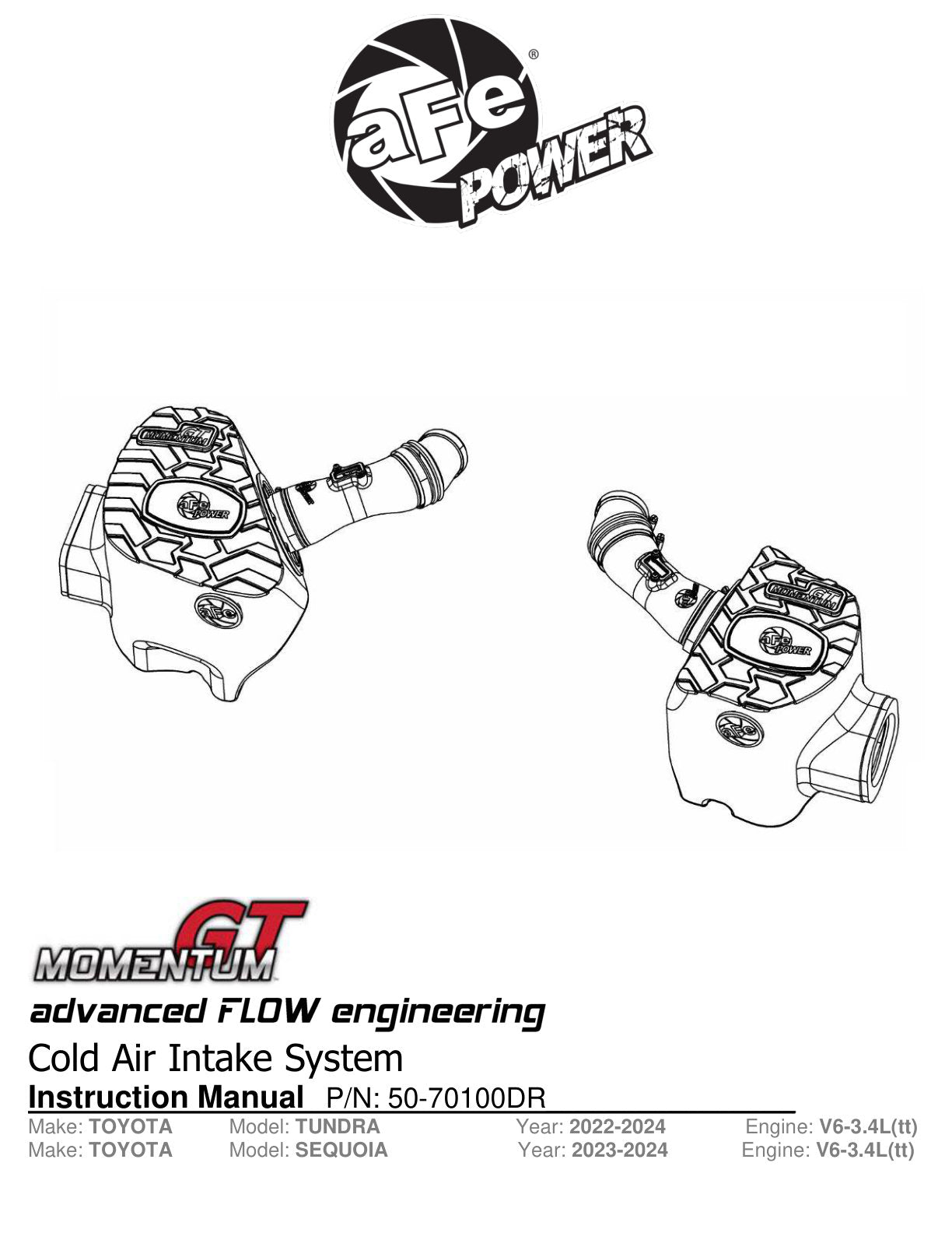 aFe Momentum GT Pro DRY S Intake Red Edition | Toyota Tundra V6-3.4L (22-23) (50-70100DR)