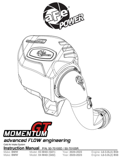 aFe POWER Momentum GT Pro Dry S Intake System | BMW X3/X4 M40i L6-3.0L B58 (20-23) (50-70105D)