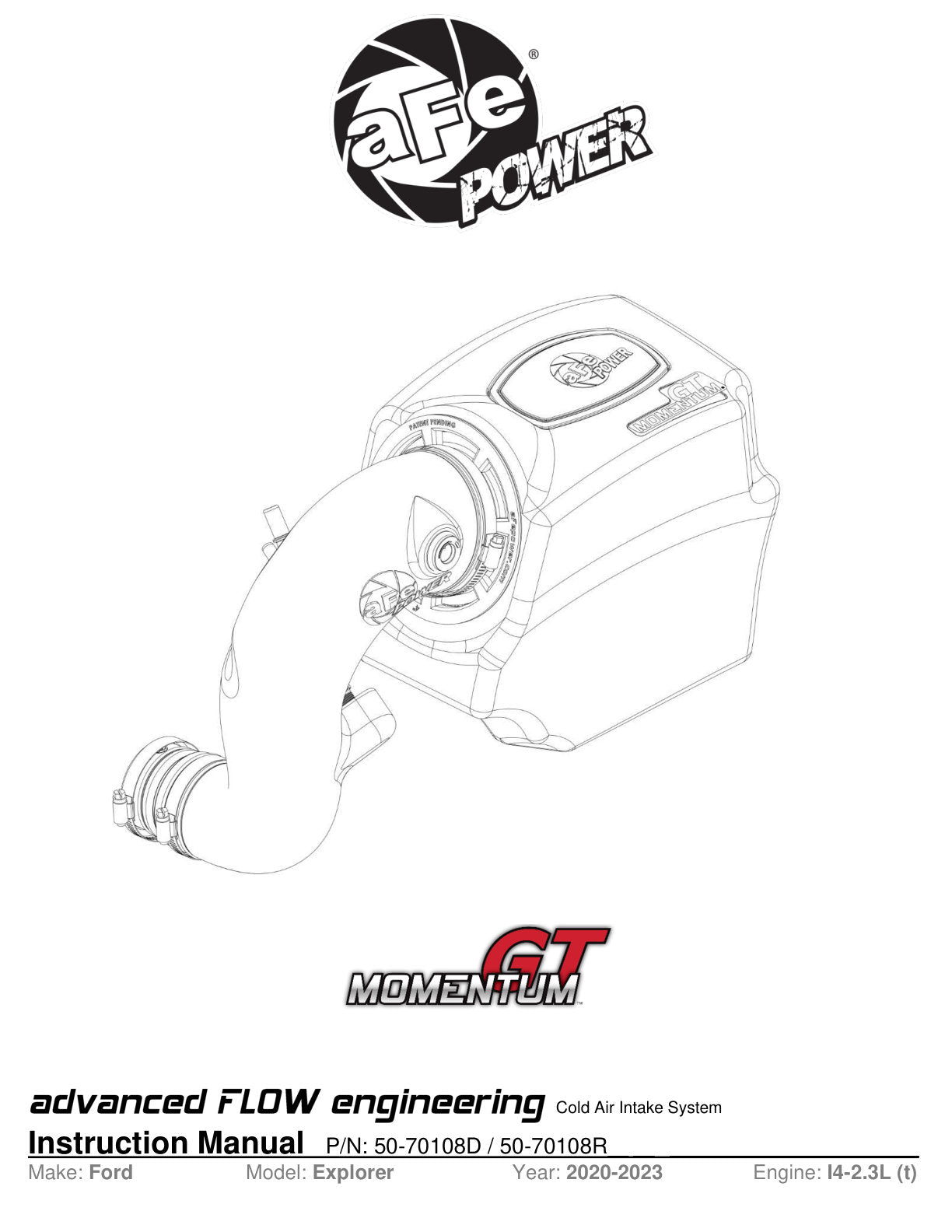 aFe 20-23 Ford Explorer L4 2.3L Momentum GT Cold Air Intake w/ Pro 5R Filter (50-70108R)