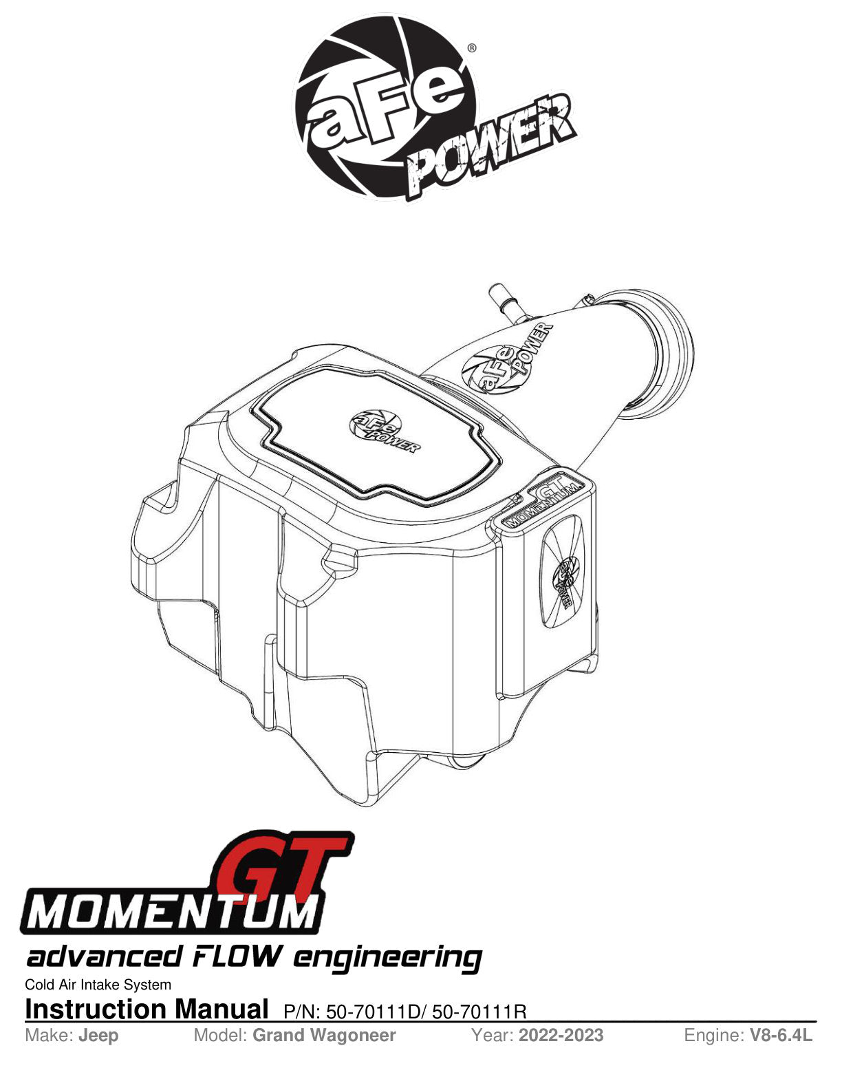 aFe Momentum GT Cold Air Intake | Jeep Grand Wagoneer (21-26) (50-70111D)