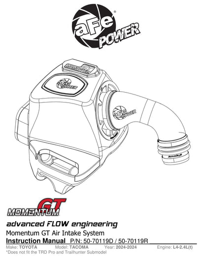 aFe Momentum GT Pro 5R Cold Air Intake System | Toyota Tacoma (24) (50-70119R)