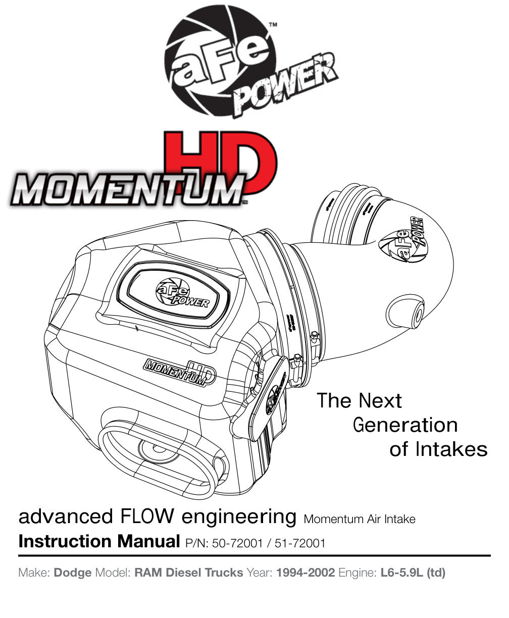 aFe Momentum HD Cold Air Intake | Dodge Ram 2500/3500 L6-5.9L (94-02) (50-72001)
