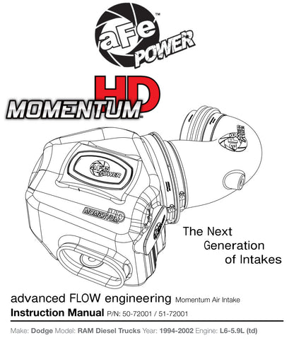 aFe Momentum HD Cold Air Intake | Dodge Ram 2500/3500 L6-5.9L (94-02) (50-72001)