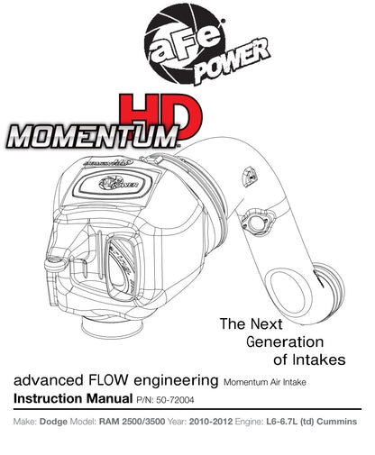 aFe Momentum HD Cold Air Intake System w/ Pro 10R Media | Dodge Cummins 6.7L (10+) (50-72004)