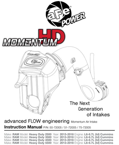 aFe Momentum HD Cold Air Intake | Ram 2500/3500 (13-18) (50-72005)