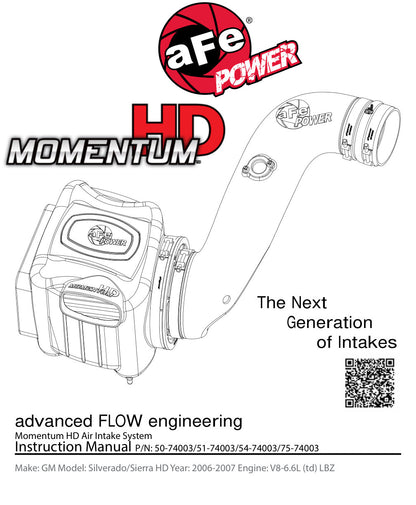 aFe Momentum HD Pro 10R Stage-2 Cold Air Intake GM 06-07 (50-74003)