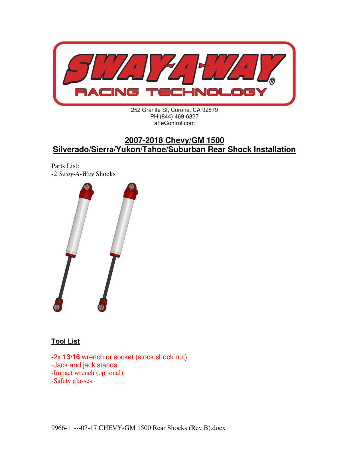 aFe 2.0in Rear Shock Kit | GM 1500 (07-14) (502-0052-01)
