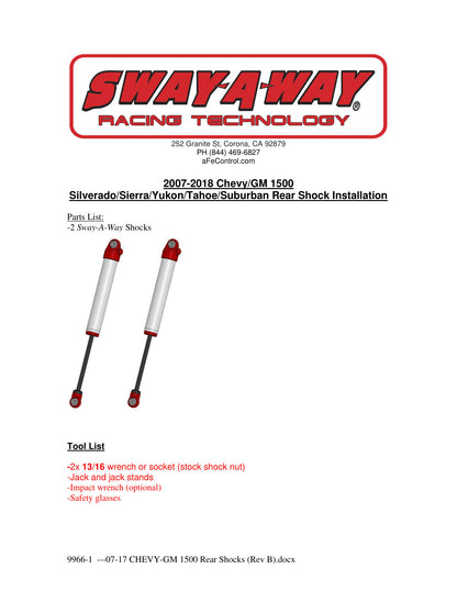 aFe 2.0in Rear Shock Kit | GM 1500 (07-14) (502-0052-01)
