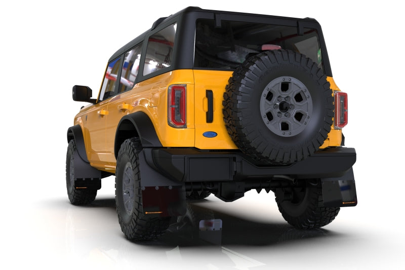 Rally Armor 21-25 Ford Bronco (Steel Bmpr + RB - NO Rptr/Sprt) Blk Mud Flap w/Cy Orange Logo