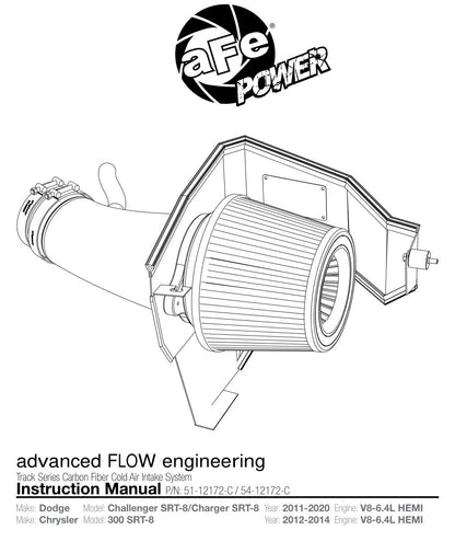 aFe Power Carbon Fiber Stage 2 Pro Dry S Intake | Dodge Challenger/Charger V8 (11-18) (51-12172-C)
