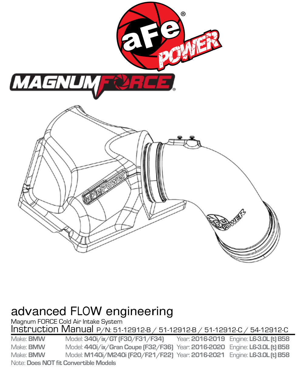 aFe MagnumFORCE Stage-2 Pro DRY S Intake | BMW 340i F30 L6-3.0L B58 2017 (51-12912-C)