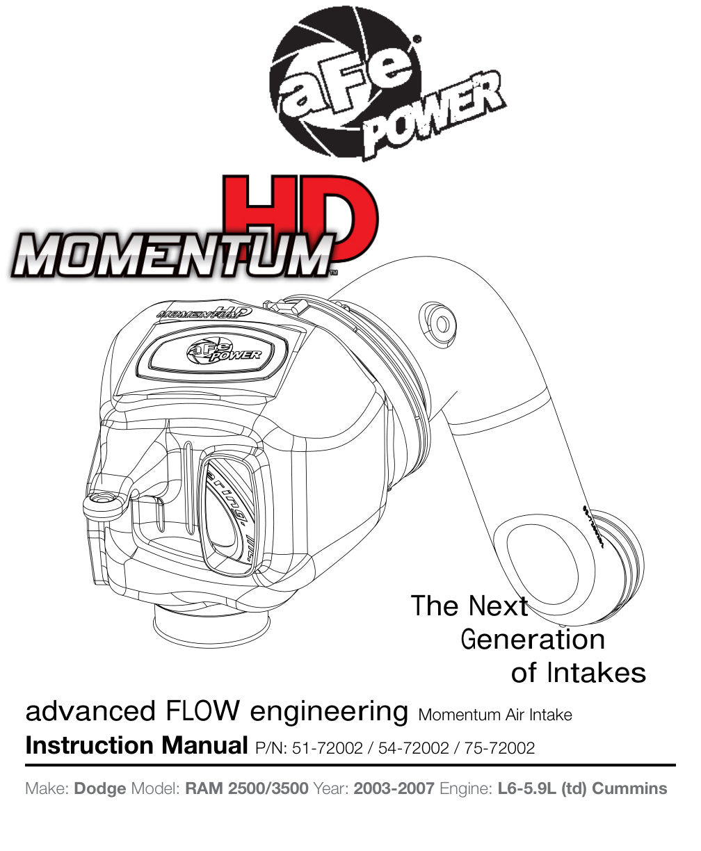aFe Momentum HD Cold Air Intake System w/ Pro DRY S Filter | Dodge 03-07 L6 (51-72002)