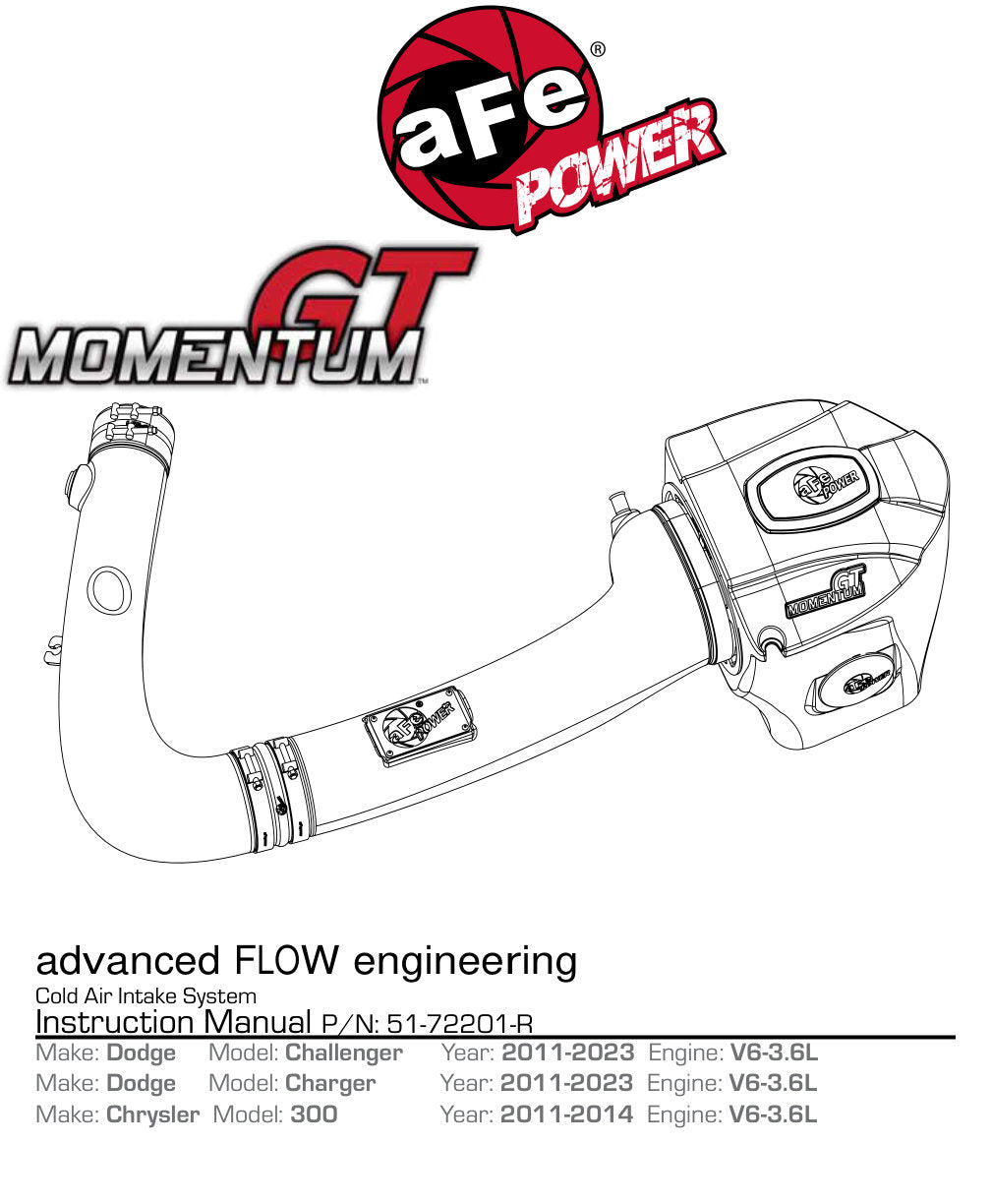 aFe Momentum GT Dry S Stage-2 Intake System | Dodge Challenger/Charger V6-3.6L (11-15) (51-72201-R)