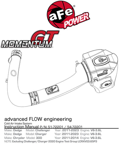 aFe Momentum GT Cold Air Intake w/ Pro DRY S Filter | Dodge Challenger/Charger (11-15) (51-72201)