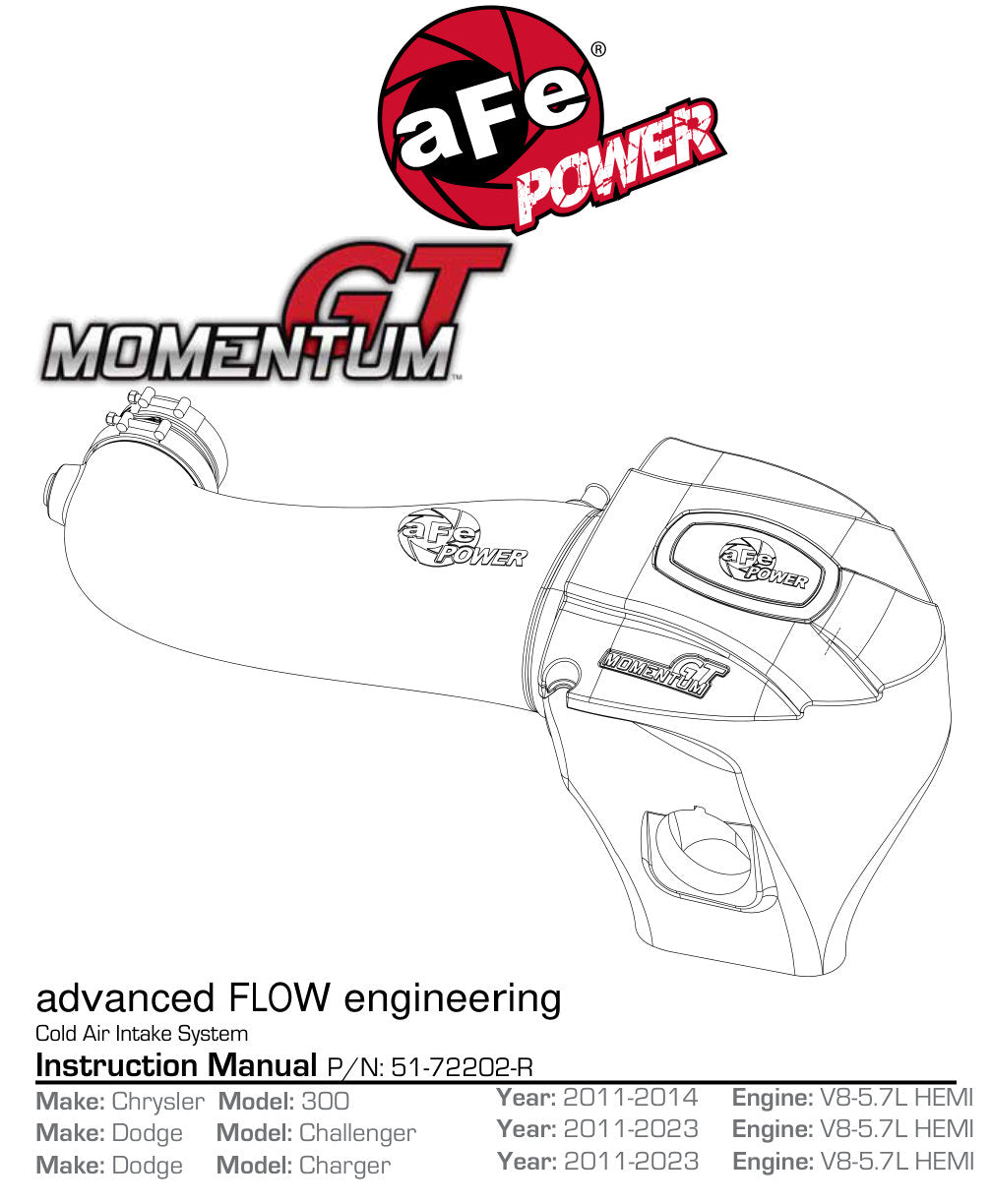 aFe Momentum GT Pro Dry S Stage-2 Intake | Dodge Challenger/Charger R/T 5.7L HEMI (11-15) (51-72202-R)