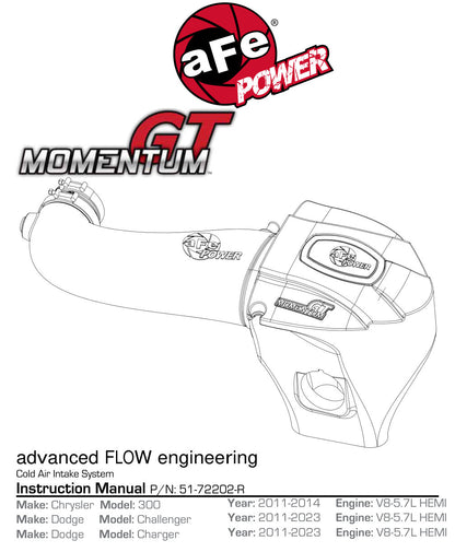 aFe Momentum GT Pro Dry S Stage-2 Intake | Dodge Challenger/Charger R/T 5.7L HEMI (11-15) (51-72202-R)