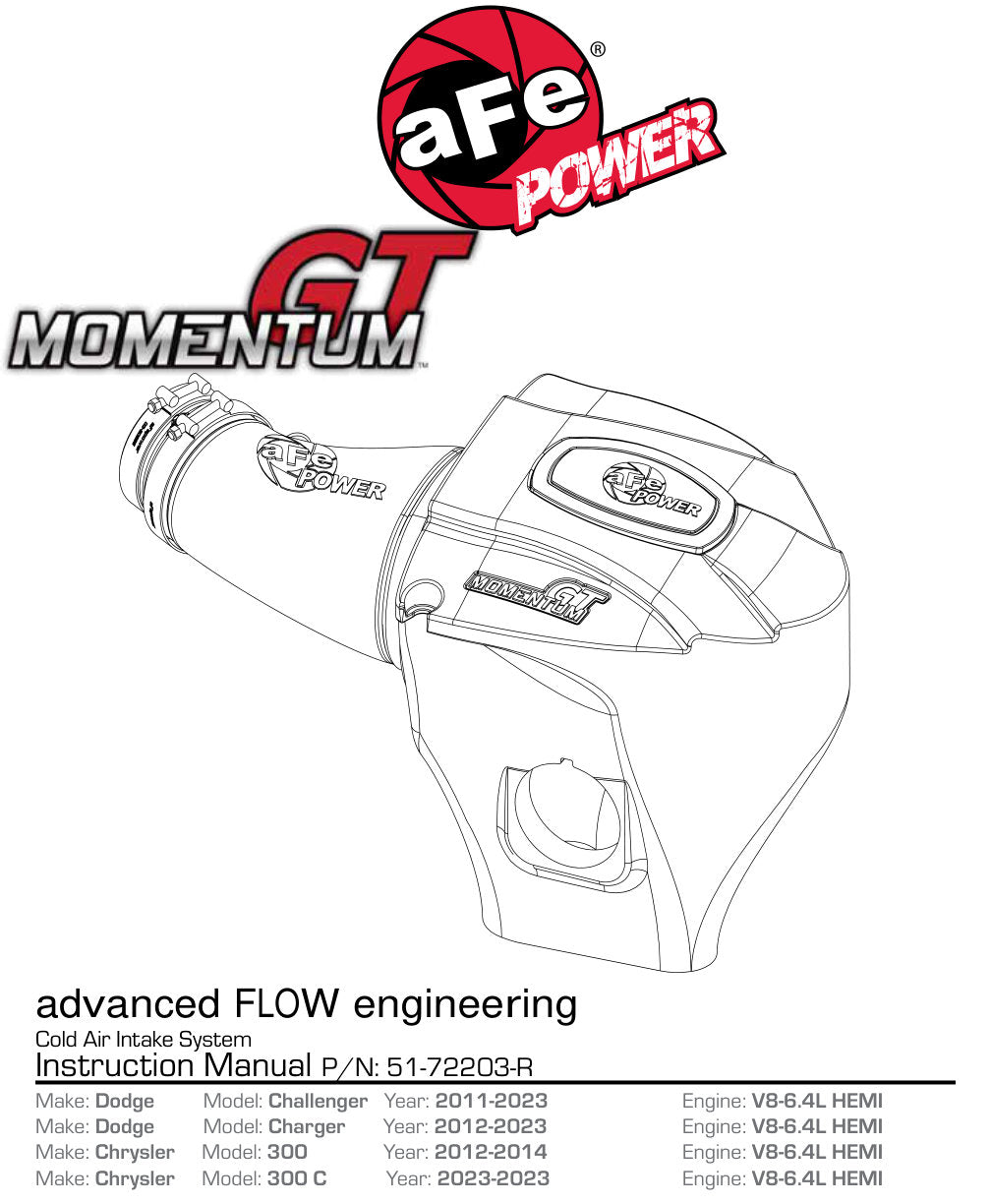 aFe Momentum GT Cold Air Intake Red w/ Pro D&S | Dodge Challenger/Charger SRT (11-17) (51-72203-R)