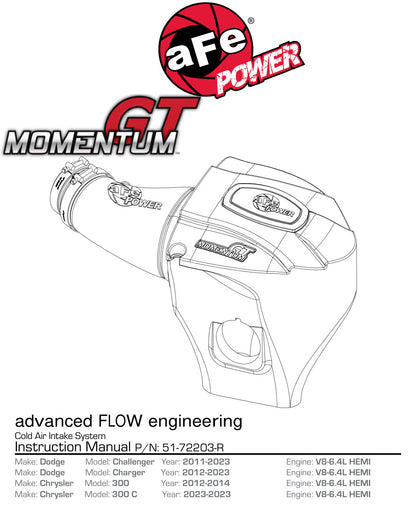 aFe Momentum GT Cold Air Intake Red w/ Pro D&S | Dodge Challenger/Charger SRT (11-17) (51-72203-R)