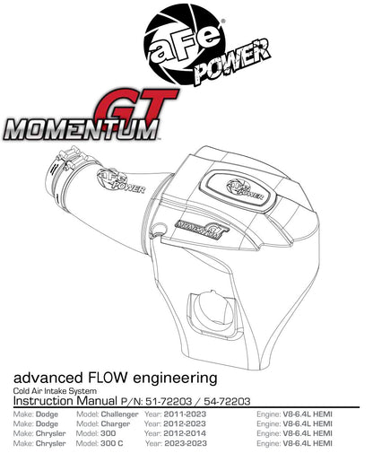 aFe Momentum GT D&S CAI | Challenger/Charger R/T V8 6.4L HEMI (11-15) (51-72203)