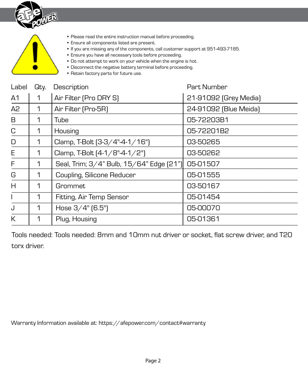 aFe Momentum GT D&S CAI | Challenger/Charger R/T V8 6.4L HEMI (11-15) (51-72203)