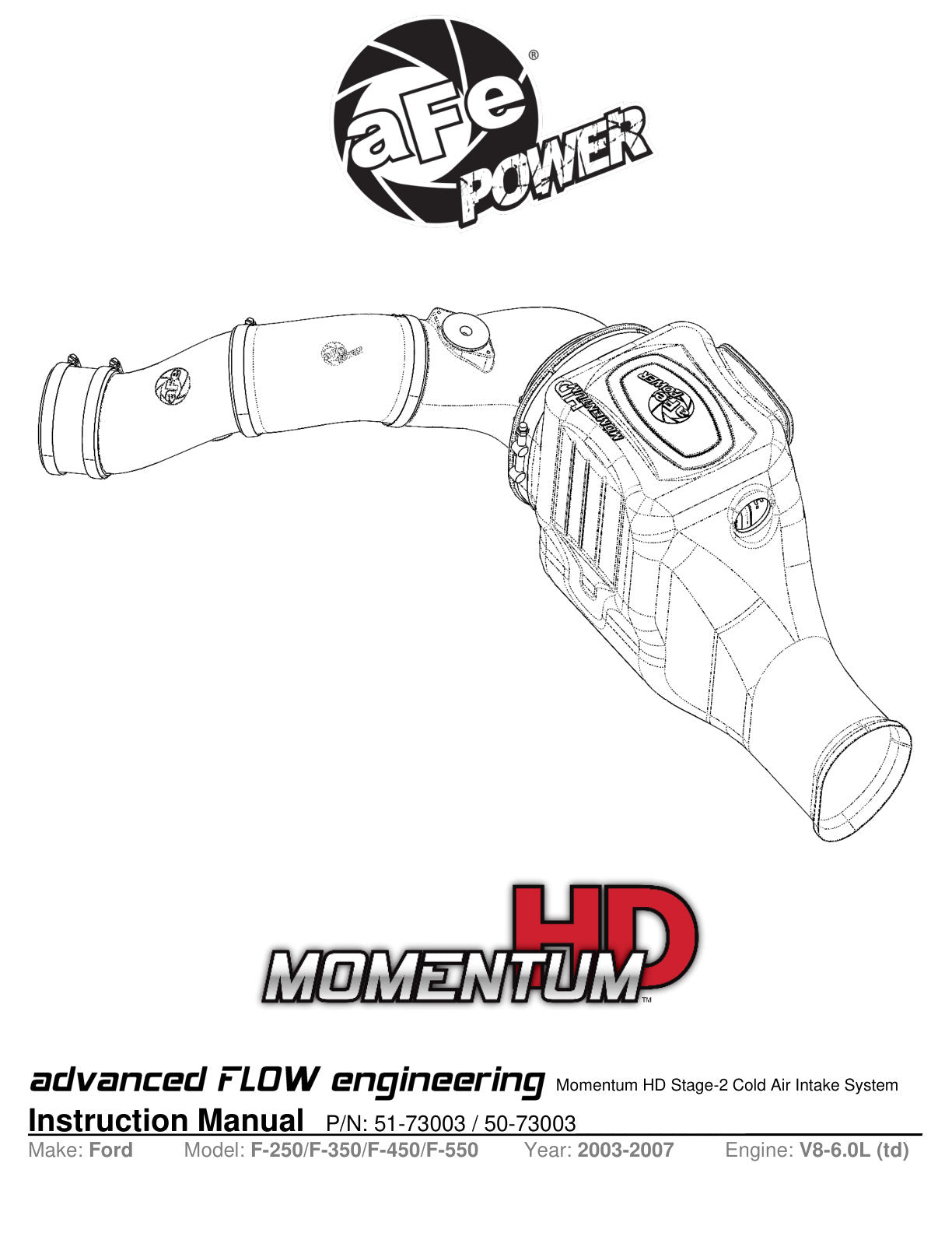 aFe Momentum HD Cold Air Intake | Ford V8-6.0L (03-07) (51-73003)