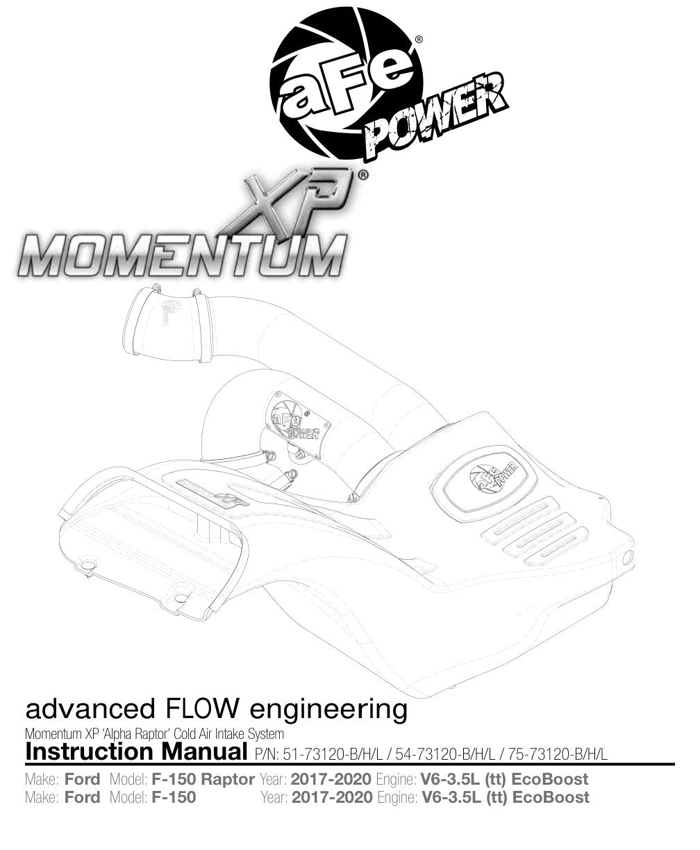 aFe Momentum XP Pro Dry S Intake | Ford F-150 15-20 Raptor V6 3.5L (51-73120-B)