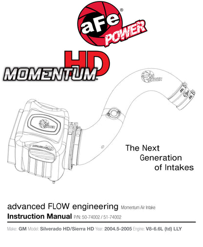 aFe Momentum HD Cold Air Intake | GM Diesel V8-6.6L LLY (04.5-05) (51-74002) (SPF74002-12K)