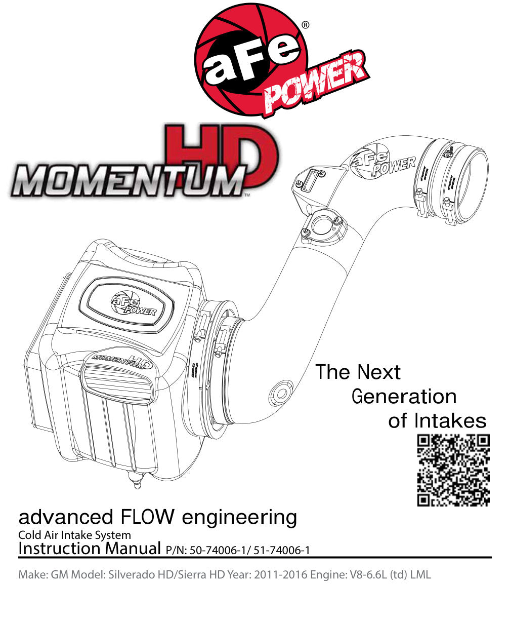 aFe Momentum HD Cold Air Intake | GM Diesel V8-6.6L LML (11-16) (51-74006-1) (SPF74006-1)