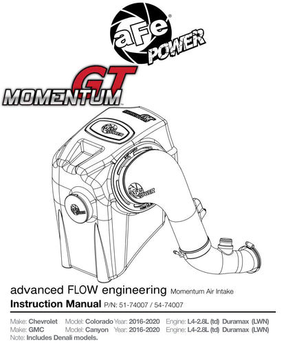 aFe Momentum GT D&S CAI | Colorado 2.8L L4 Duramax (16-21) (51-74007)