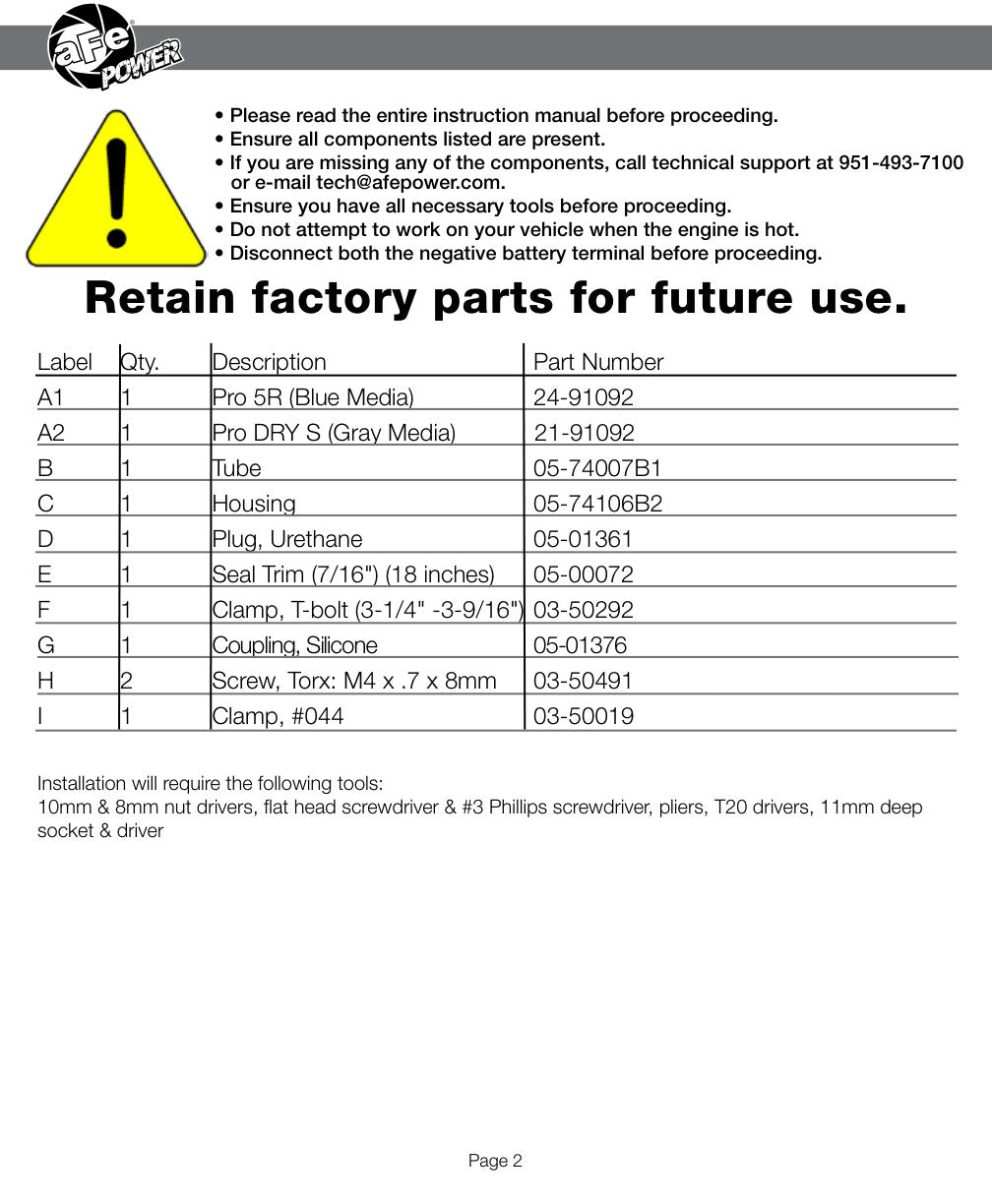 aFe Momentum GT D&S CAI | Colorado 2.8L L4 Duramax (16-21) (51-74007)
