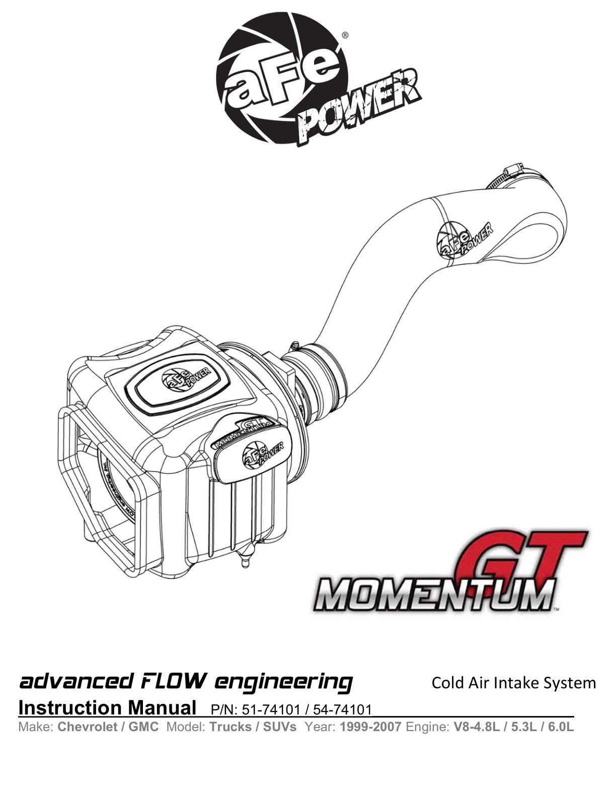 aFe Momentum GT Pro DRY S CAI | GM Trucks/SUVs V8 4.8/5.3/6.0L (99-07) (51-74101)
