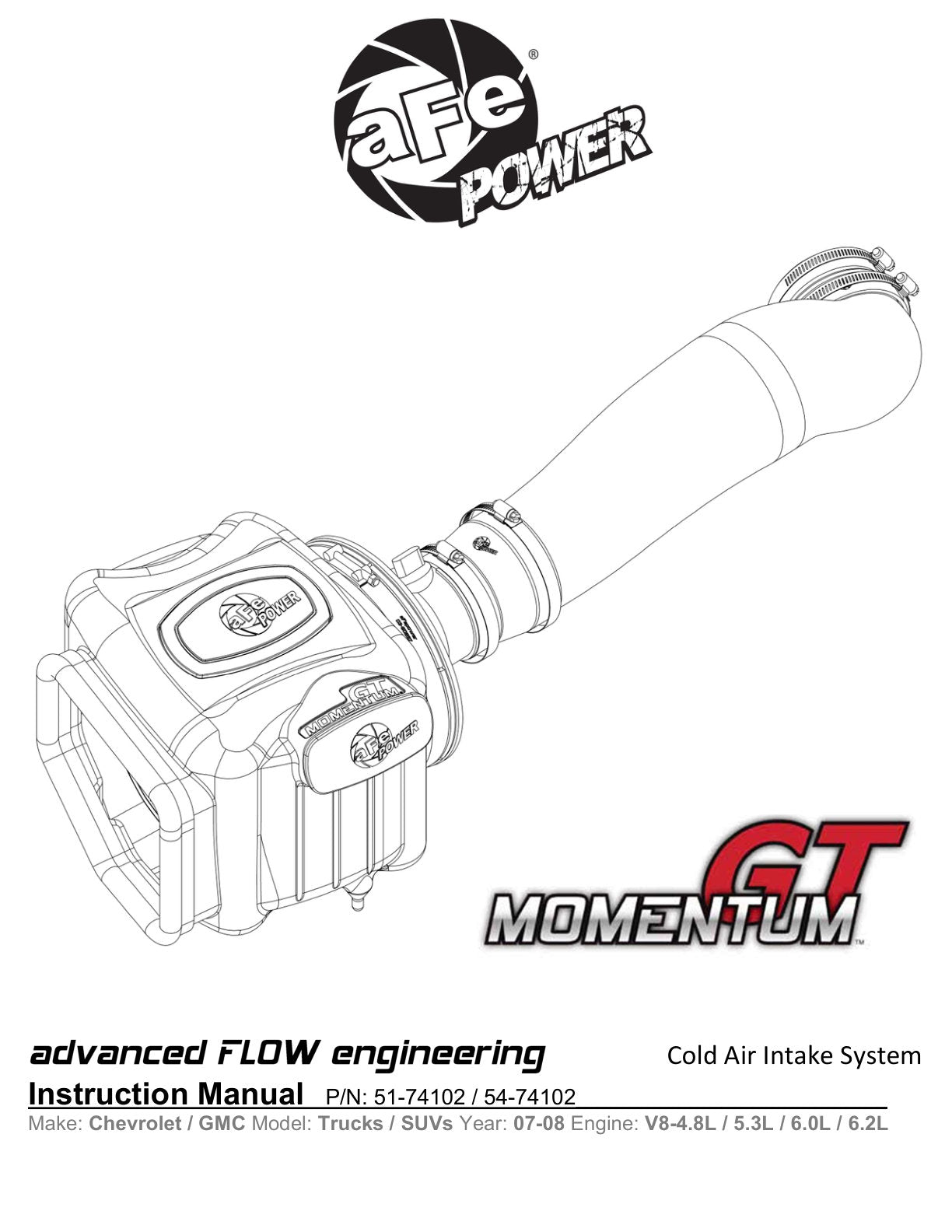 aFe Momentum GT D&S Cold Air Intake | GM Trucks/SUVs V8 4.8/5.3/6.0/6.2L (51-74102) (SPF5174102)