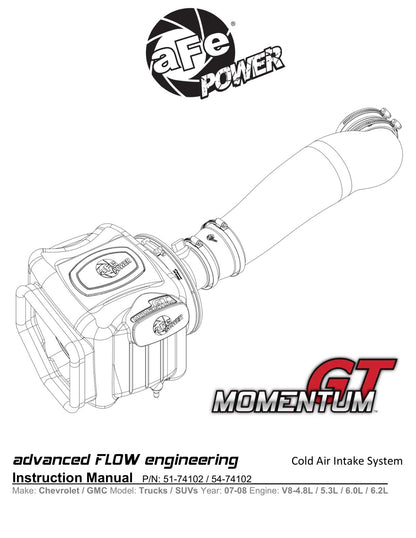 aFe Momentum GT D&S Cold Air Intake | GM Trucks/SUVs V8 4.8/5.3/6.0/6.2L (51-74102) (SPF5174102)