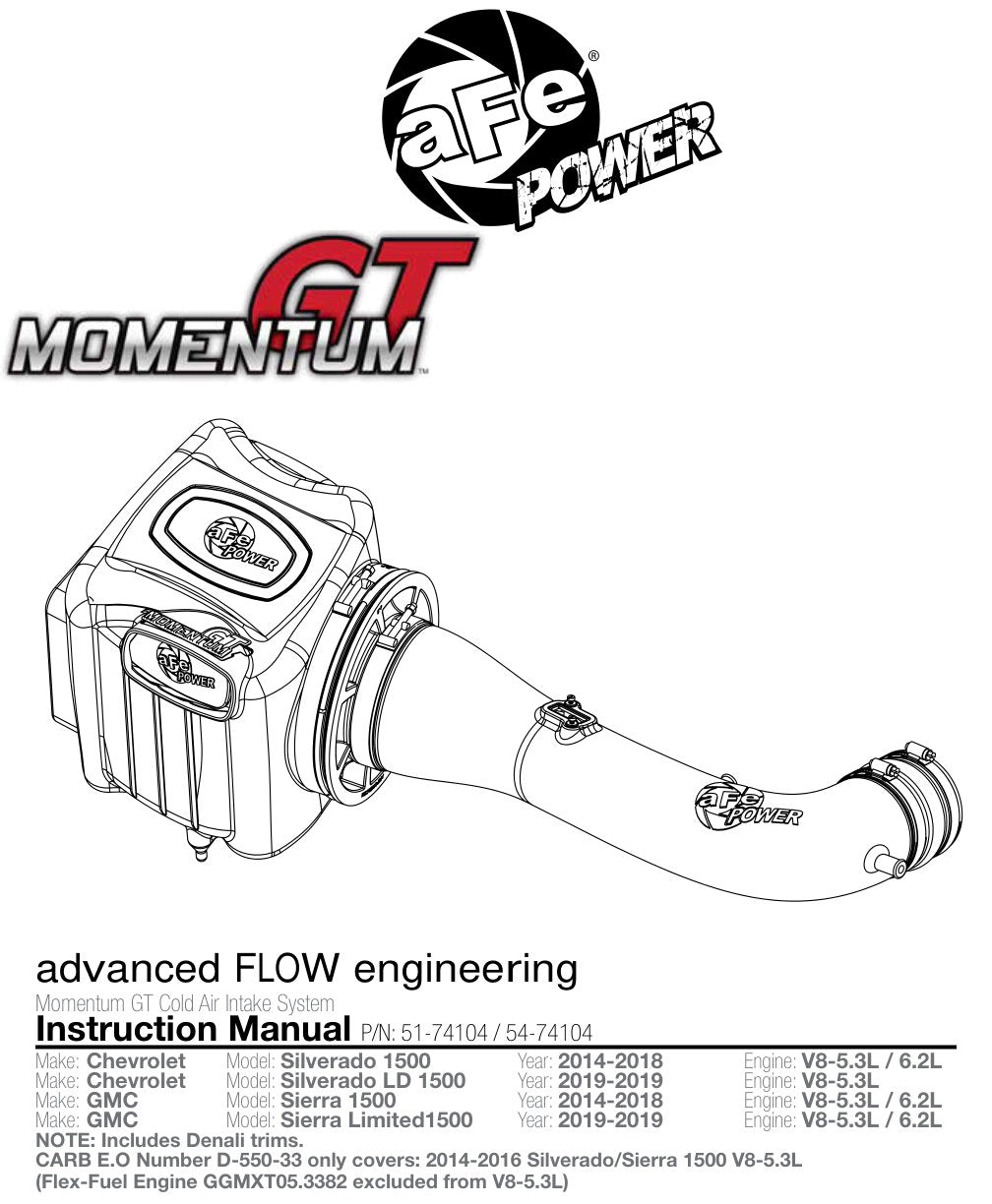 aFe Momentum GT PRO DRY S Cold Air Intake System | GM Silverado/Sierra V8-6.2L (15-17) (51-74104)