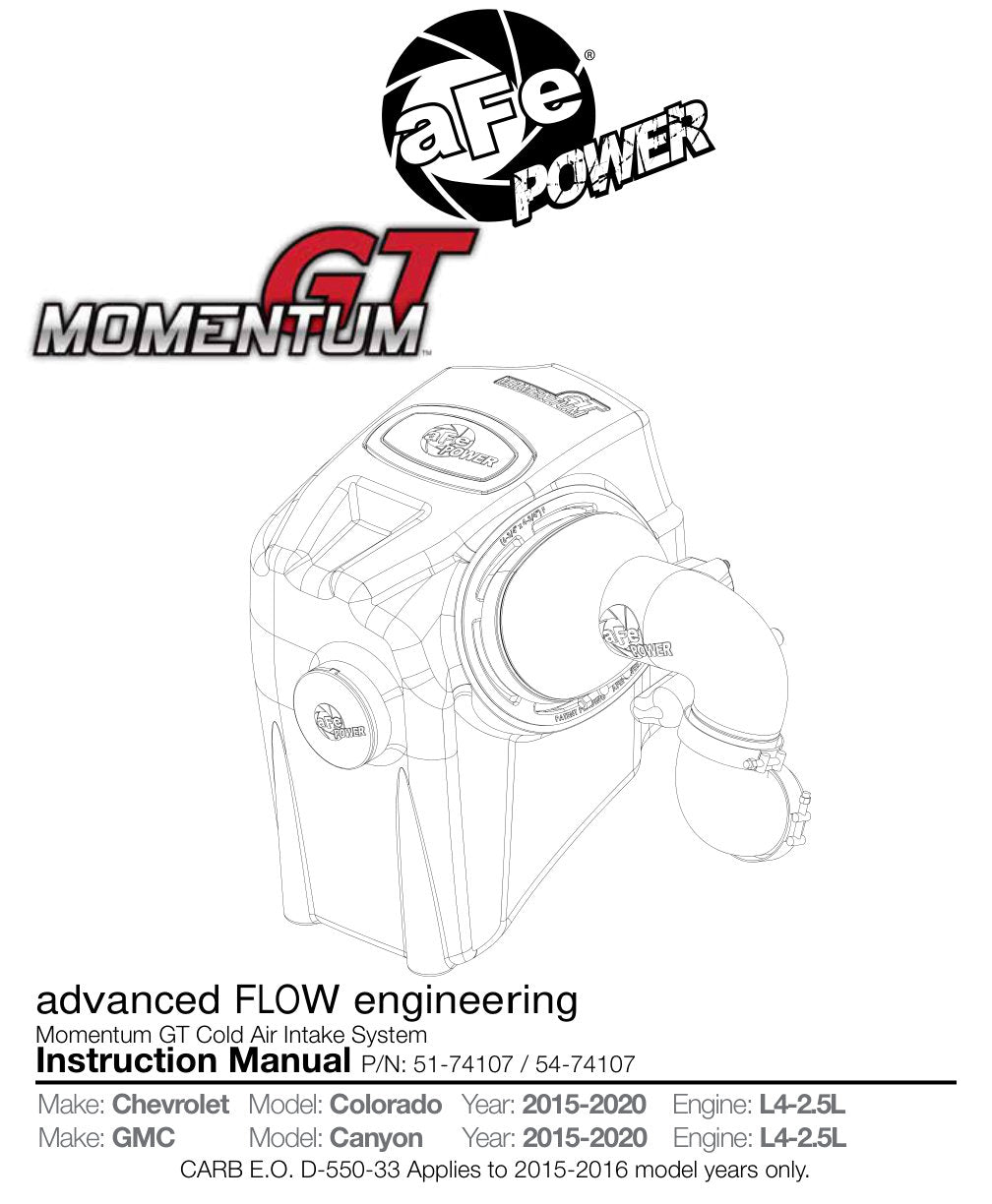 aFe Momentum GT D&S Cold Air Intake | GM Colorado/Canyon L4-2.5L (15-16) (SPF5174107)
