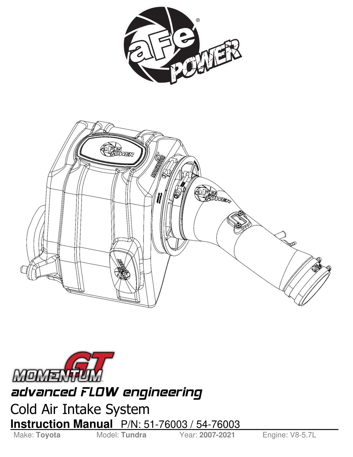 aFe Momentum GT Pro DRY S Stage-2 Si Intake | Toyota Tundra V8 5.7L (07-14) (51-76003)