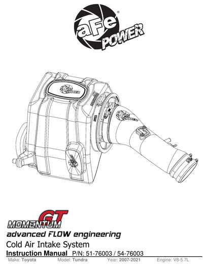 aFe Momentum GT Pro DRY S Stage-2 Si Intake | Toyota Tundra V8 5.7L (07-14) (51-76003)