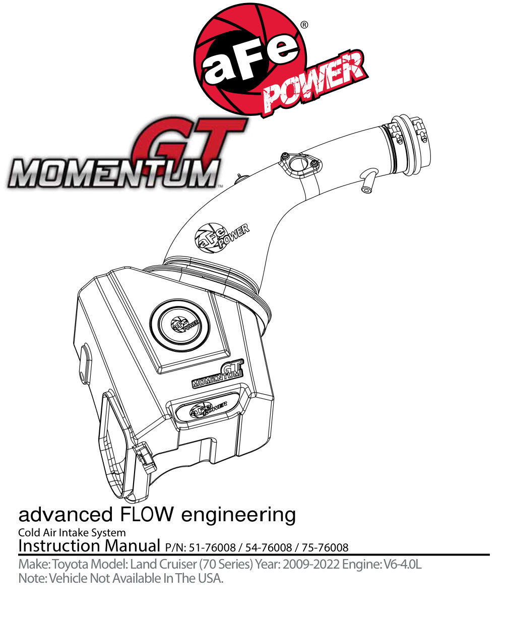 aFe Momentum GT PRO DRY S Stage-2 Intake System 09-19 Toyota Land Cruiser 4.0L V6