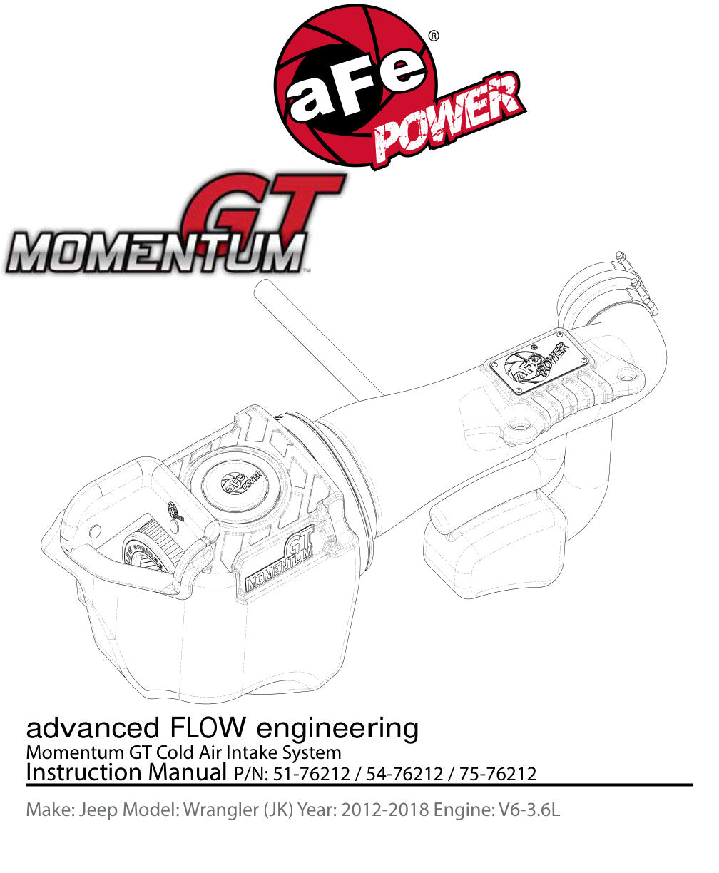 aFe Momentum GT Pro DRY S Cold Air Intake System | Jeep Wrangler JK V6 3.6L (12-18) (51-76212)